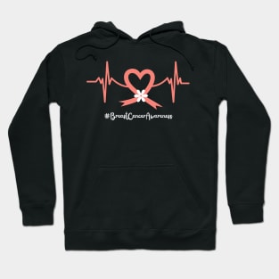 Heart Beat Floral Pink Ribbon Breast Cancer Awareness Support Hoodie